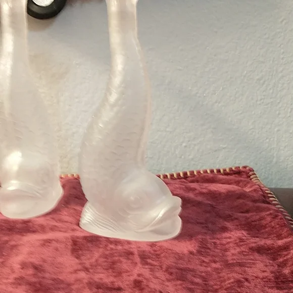 Vintage 1950s Frosted Italian  KOI Fish Decanter Vases - Picture 3 of 5